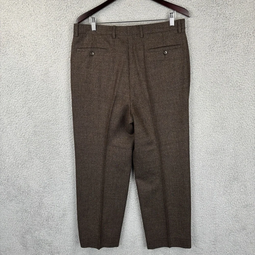 St Croix Dress Pants Mens 35x28 Brown Tweed Pleated Trousers Cashmere Wool Italy